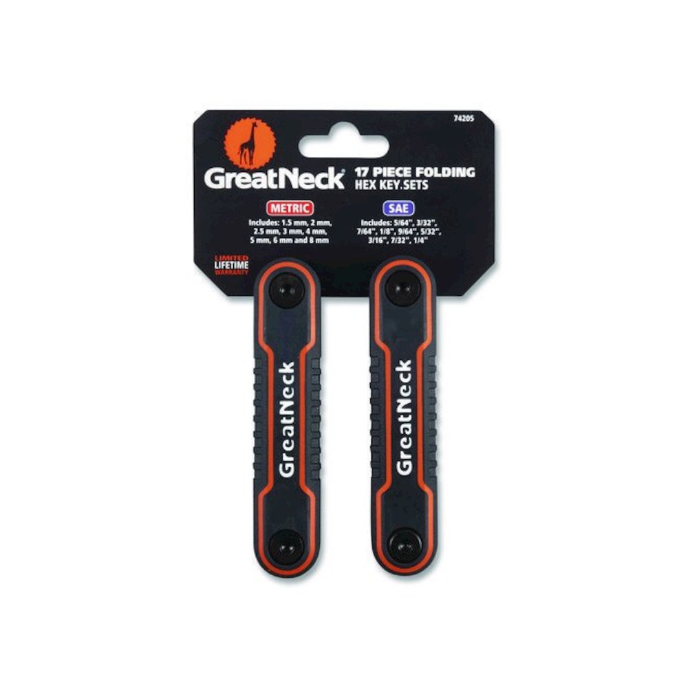 Hex Key Fold-Up Tool Set, Two-Piece, Metric/SAE, Black-Oxide/Blue (SAE), Black-Oxide/Red (Metric). Picture 9