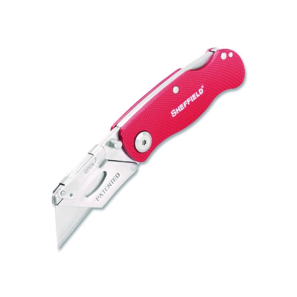Quick Change Lock Back Utility Knife, 1.25" Blade, 3.5" Aluminum Handle, Red. Picture 1