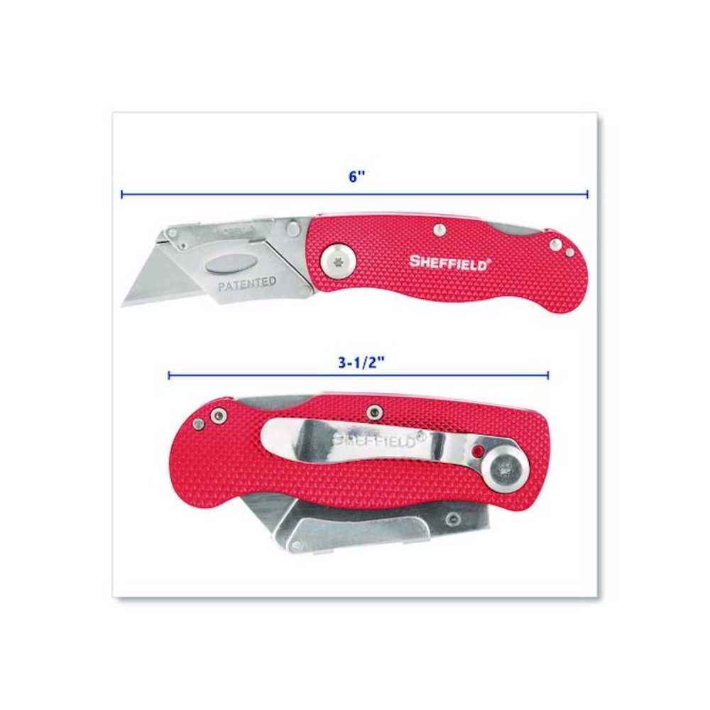 Quick Change Lock Back Utility Knife, 1.25" Blade, 3.5" Aluminum Handle, Red. Picture 2