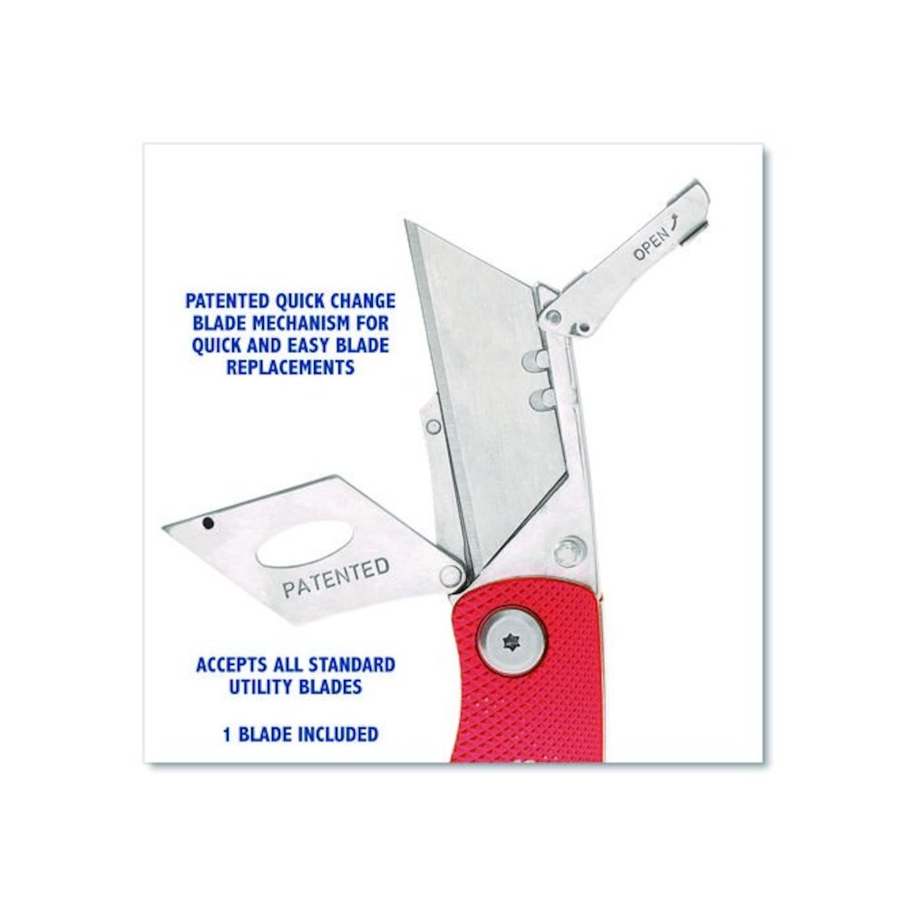 Quick Change Lock Back Utility Knife, 1.25" Blade, 3.5" Aluminum Handle, Red. Picture 5