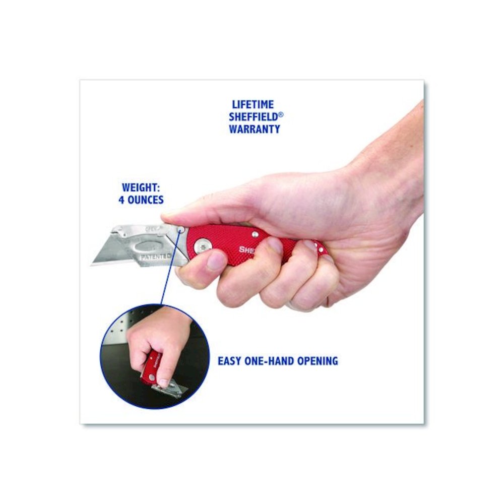 Quick Change Lock Back Utility Knife, 1.25" Blade, 3.5" Aluminum Handle, Red. Picture 6