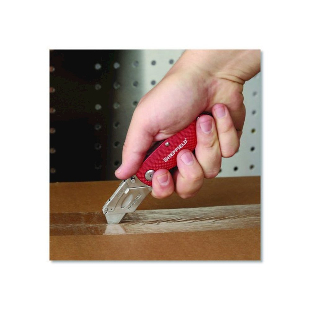Quick Change Lock Back Utility Knife, 1.25" Blade, 3.5" Aluminum Handle, Red. Picture 7