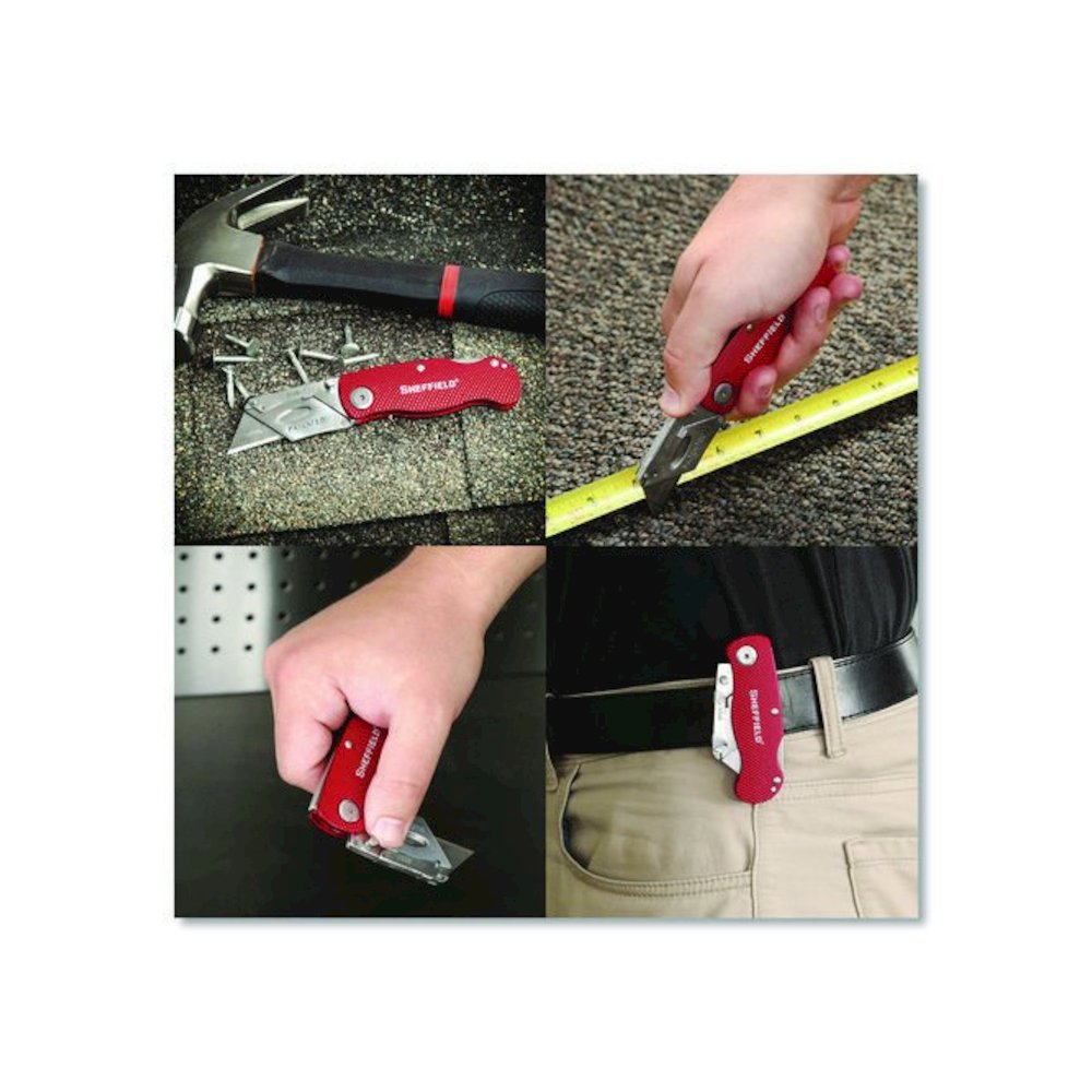 Quick Change Lock Back Utility Knife, 1.25" Blade, 3.5" Aluminum Handle, Red. Picture 9
