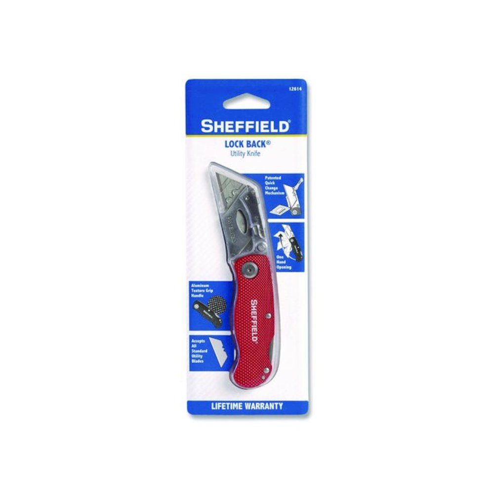 Quick Change Lock Back Utility Knife, 1.25" Blade, 3.5" Aluminum Handle, Red. Picture 10