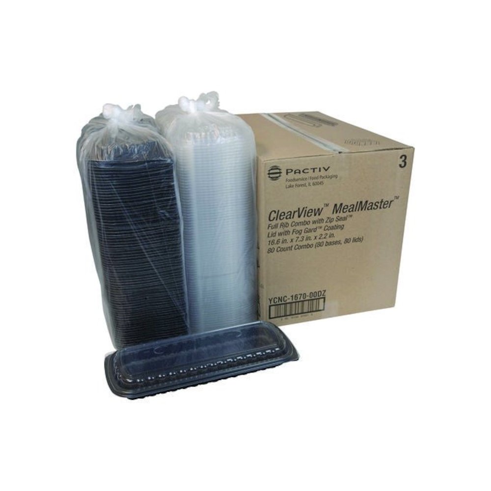 MealMaster Rib Container Base/Lid, 16.6 x 7.3 x 2.3, Black/Clear, Plastic, 80/Carton. Picture 4
