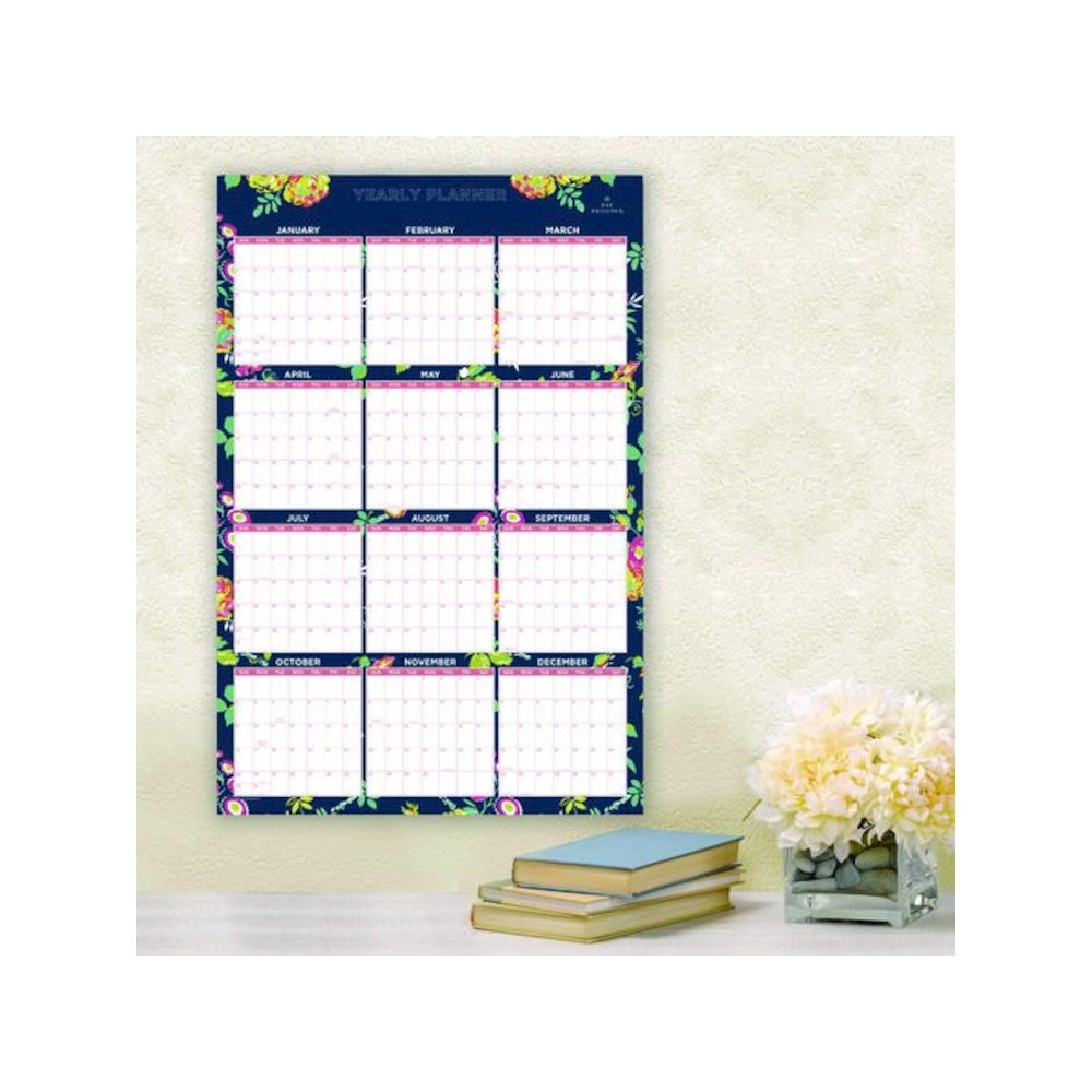 Day Designer Peyton Laminated Erasable Wall Calendar, Floral Artwork, 36 x 24, White/Navy Sheets, 12-Month (Jan to Dec): 2026. Picture 4