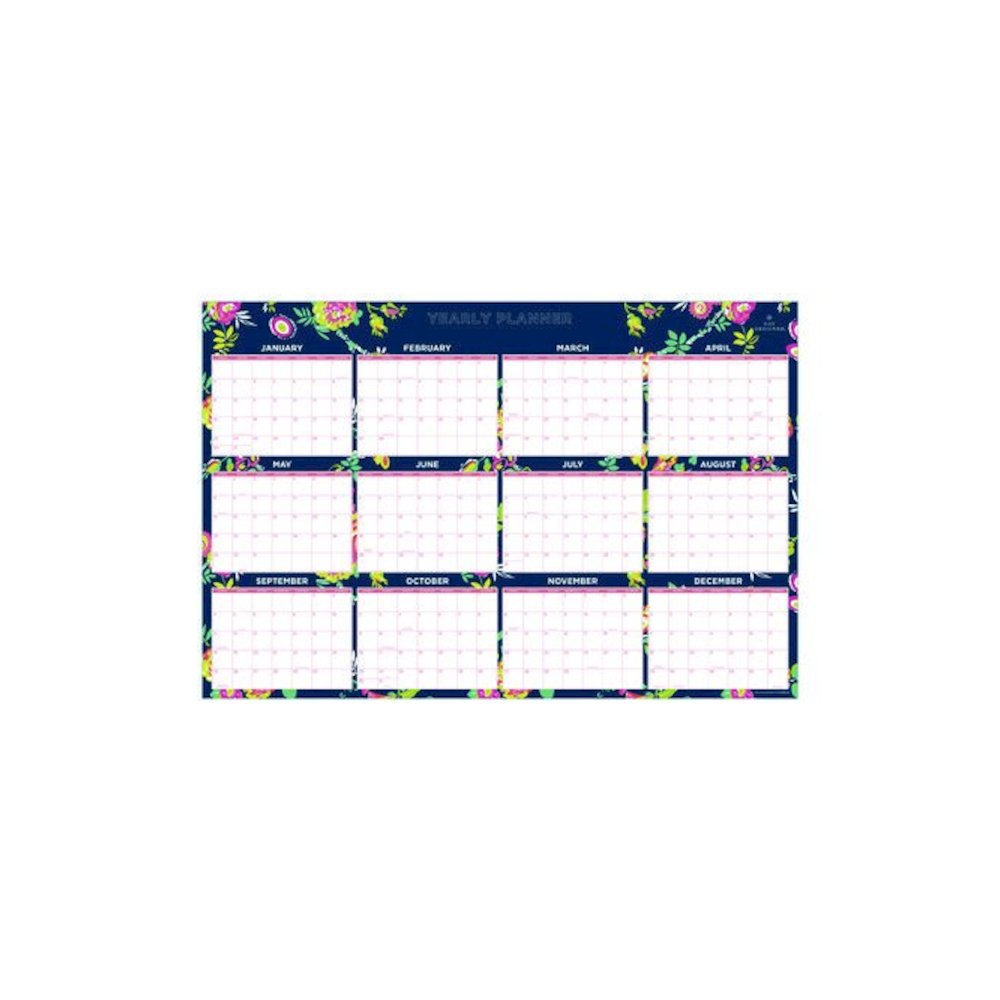 Day Designer Peyton Laminated Erasable Wall Calendar, Floral Artwork, 36 x 24, White/Navy Sheets, 12-Month (Jan to Dec): 2026. Picture 1