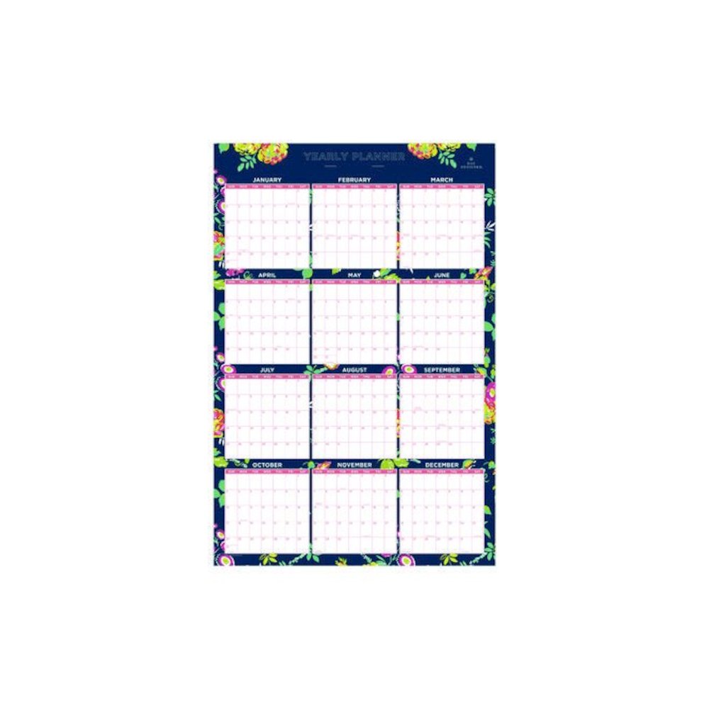 Day Designer Peyton Laminated Erasable Wall Calendar, Floral Artwork, 36 x 24, White/Navy Sheets, 12-Month (Jan to Dec): 2026. Picture 2
