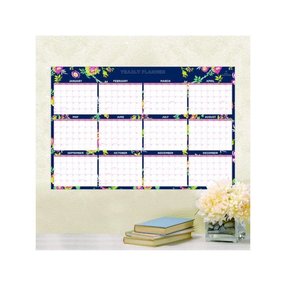 Day Designer Peyton Laminated Erasable Wall Calendar, Floral Artwork, 36 x 24, White/Navy Sheets, 12-Month (Jan to Dec): 2026. Picture 3