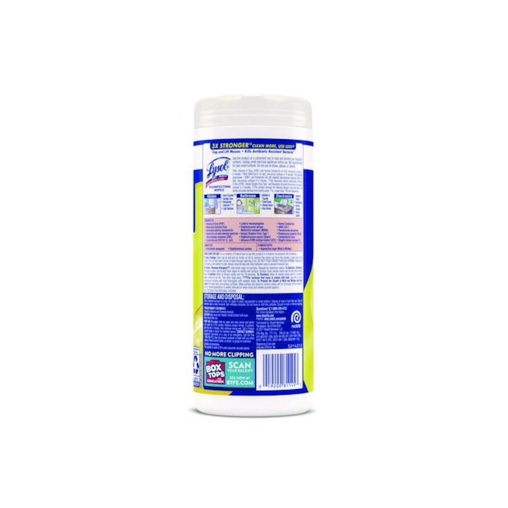 Disinfecting Wipes, 1-Ply, 7 x 7.25, Lemon and Lime Blossom, White, 35 Wipes/Canister, 12 Canisters/Carton. Picture 5