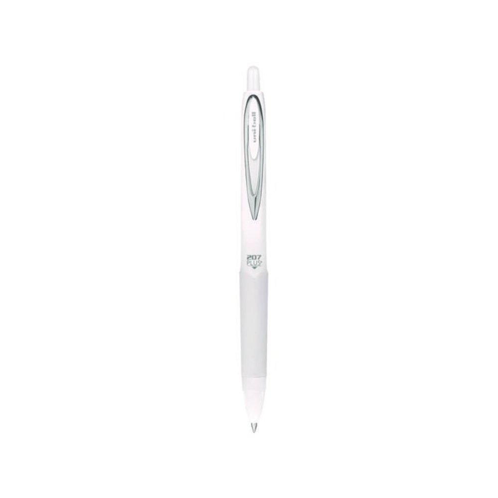 207 Plus+ Gel Pen, Retractable, Medium 0.7 mm, Black Ink, White Barrel, Dozen. Picture 2