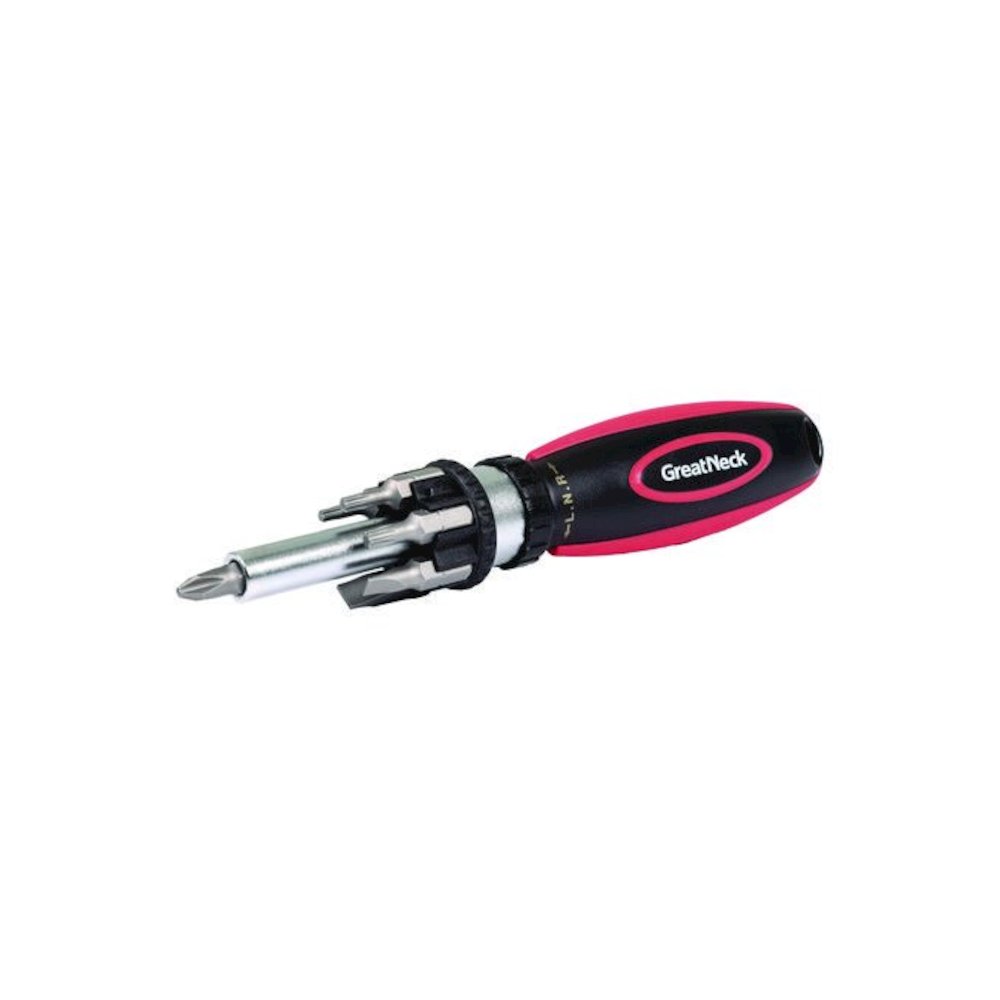 Ratcheting Screw/Nut Driver Set, Phillips/Slotted/Star Bits, 7" Long, Black/Red. Picture 2