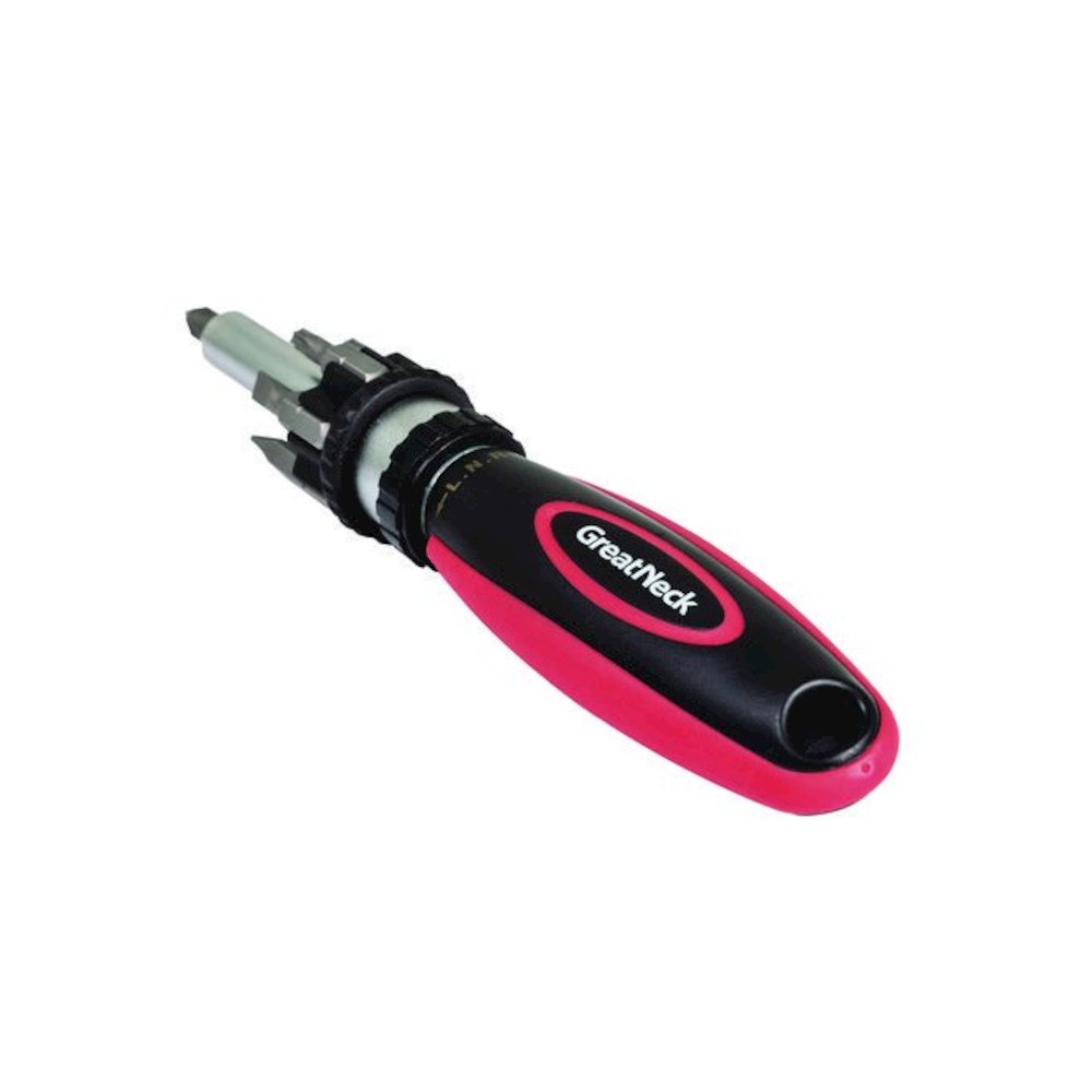 Ratcheting Screw/Nut Driver Set, Phillips/Slotted/Star Bits, 7" Long, Black/Red. Picture 3