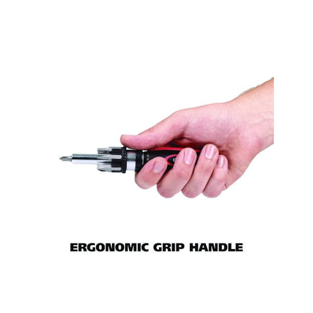 Ratcheting Screw/Nut Driver Set, Phillips/Slotted/Star Bits, 7" Long, Black/Red. Picture 5