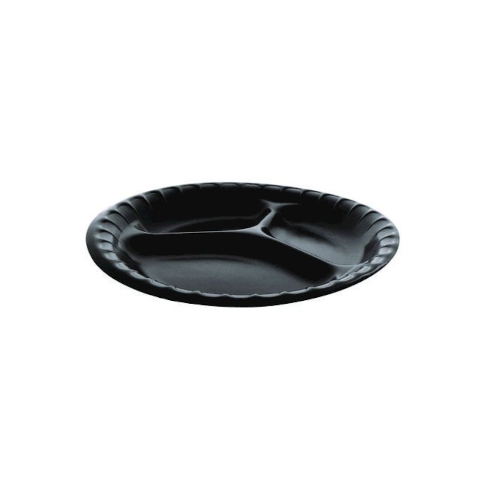 Placesetter Deluxe Laminated Foam Dinnerware, 3-Compartment Plate, 9" dia, Black, 500/Carton. Picture 4