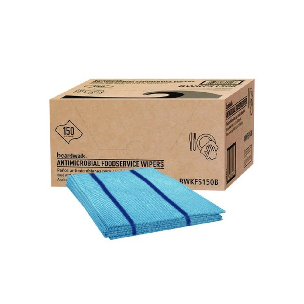 Antimicrobial Foodservice Wipers, 1-Ply, 12 x 21, Blue, 150/Carton. Picture 1