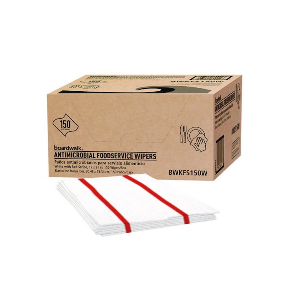 Antimicrobial Foodservice Wipers, 1-Ply, 12 x 21, Red/White, 150/Carton. Picture 1