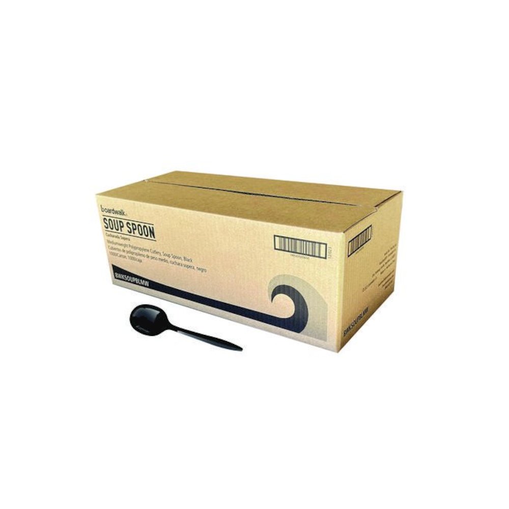 Mediumweight Polypropylene Cutlery, Soup Spoon, Plastic, Black, 1,000/Carton. Picture 2