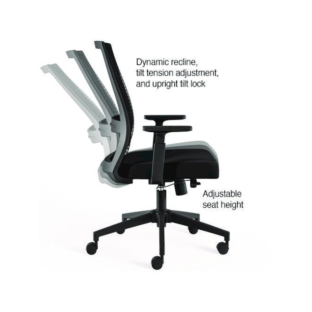 Alera Ashdale Ergonomic Fabric Swivel Task Chair, Supports 275 lb, 18.15 to 21.89 Seat Height, Black Seat/Back, Silver Base. Picture 10