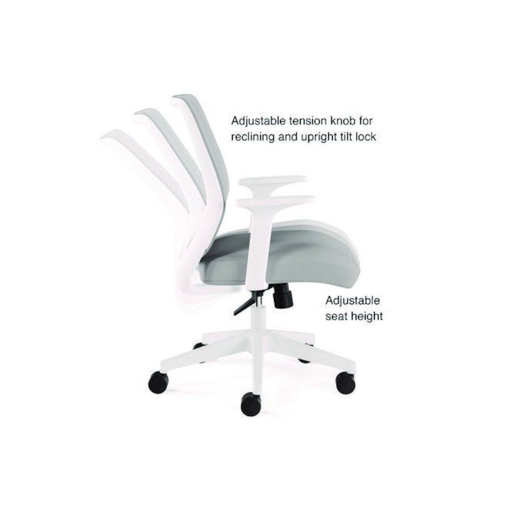 Alera Wessex Ergonomic Fabric Mesh Swivel Task Chair, Supports 275 lb, 17.09 to 20.83 Seat Height, Gray Seat/Back, White Base. Picture 7