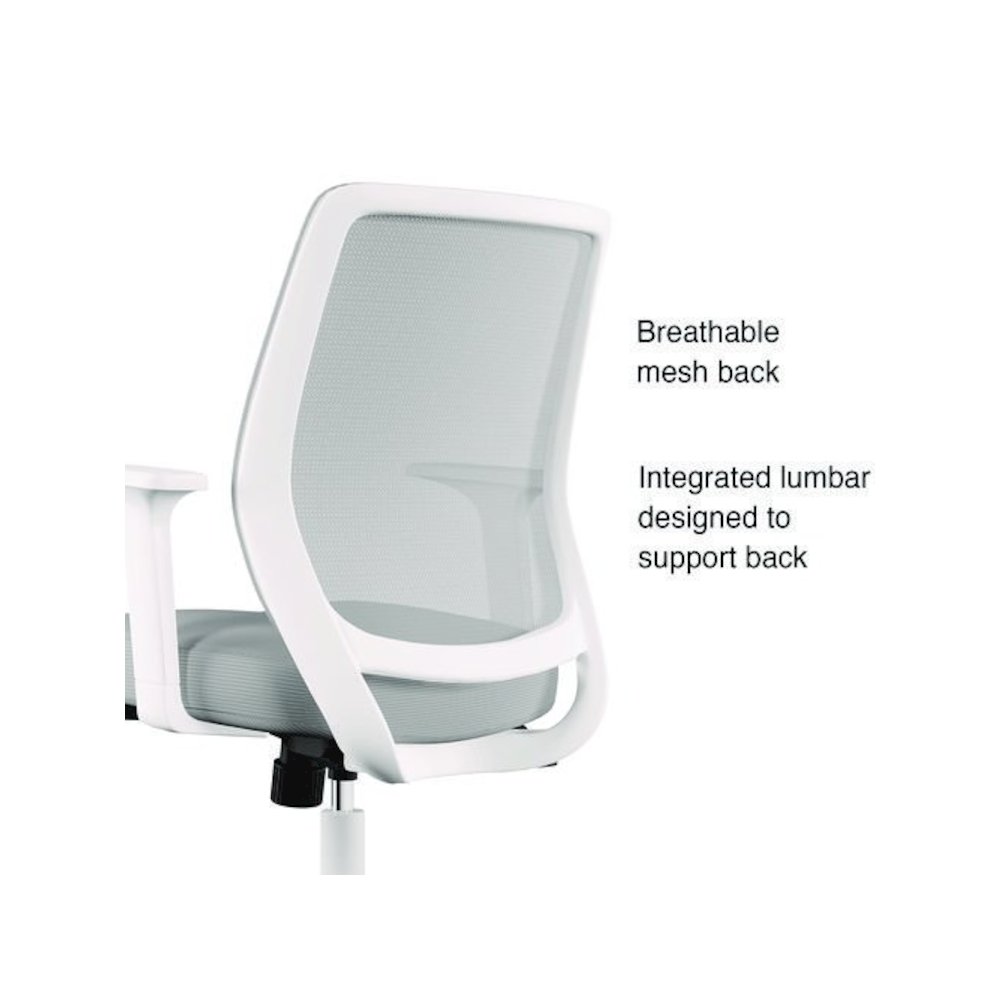 Alera Wessex Ergonomic Fabric Mesh Swivel Task Chair, Supports 275 lb, 17.09 to 20.83 Seat Height, Gray Seat/Back, White Base. Picture 8