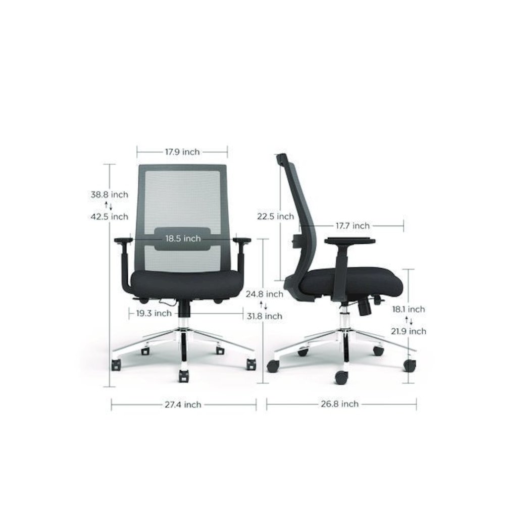 Alera Ashdale Ergonomic Fabric Swivel Task Chair, Supports 275 lb, 18.15 to 21.89 Seat Height, Black Seat/Back, Silver Base. Picture 2