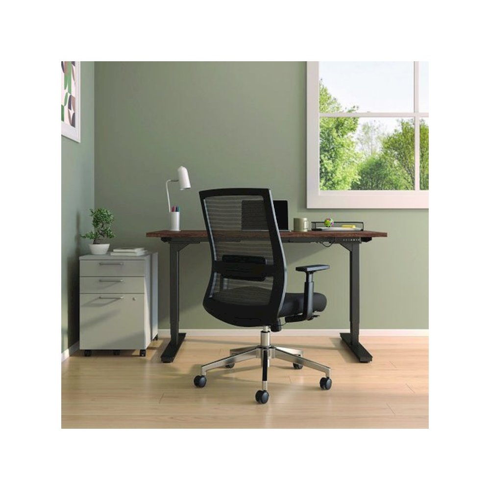 Alera Ashdale Ergonomic Fabric Swivel Task Chair, Supports 275 lb, 18.15 to 21.89 Seat Height, Black Seat/Back, Silver Base. Picture 5