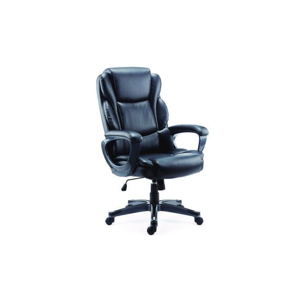 Alera Kirkdale Bonded Leather Manager Chair, Supports Up to 275 lb, 16.18 to 22.76 Seat Height, Black Seat/Back, Black Base. Picture 1