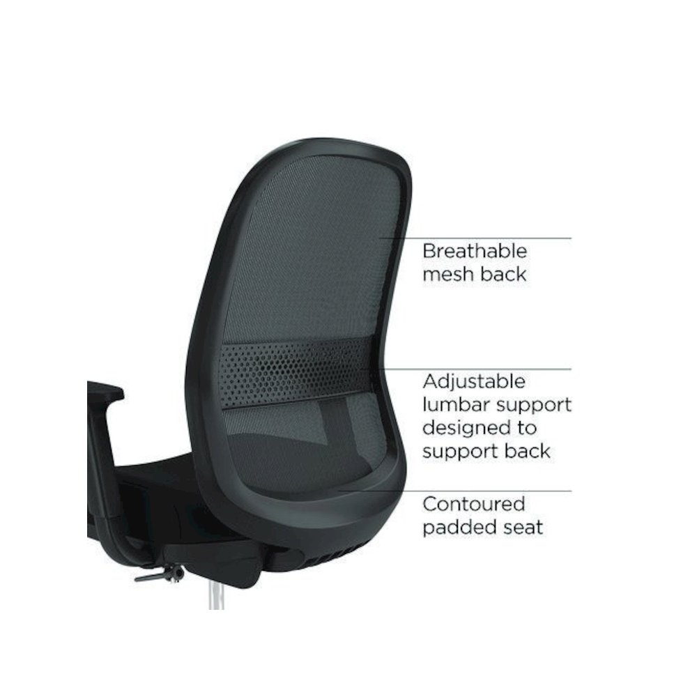Alera Kempton Fabric Mesh Task Stool, Supports Up to 275 lb, 26.57 to 33.62 Seat Height, Black Seat, Black Back, Black Base. Picture 2