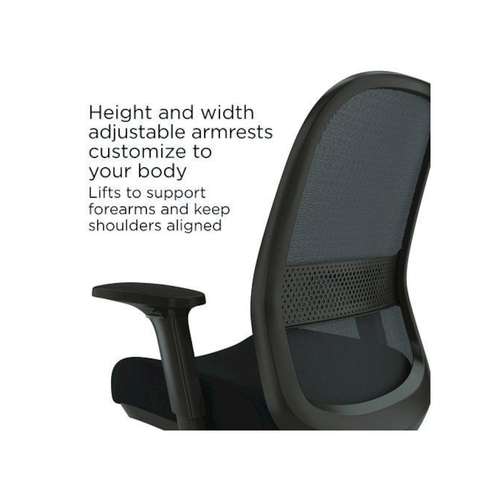 Alera Kempton Fabric Mesh Task Stool, Supports Up to 275 lb, 26.57 to 33.62 Seat Height, Black Seat, Black Back, Black Base. Picture 3