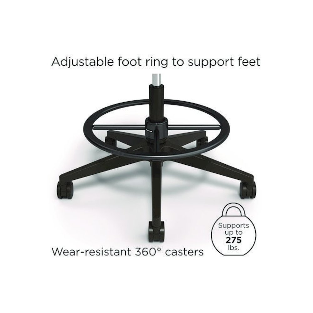 Alera Kempton Fabric Mesh Task Stool, Supports Up to 275 lb, 26.57 to 33.62 Seat Height, Black Seat, Black Back, Black Base. Picture 4