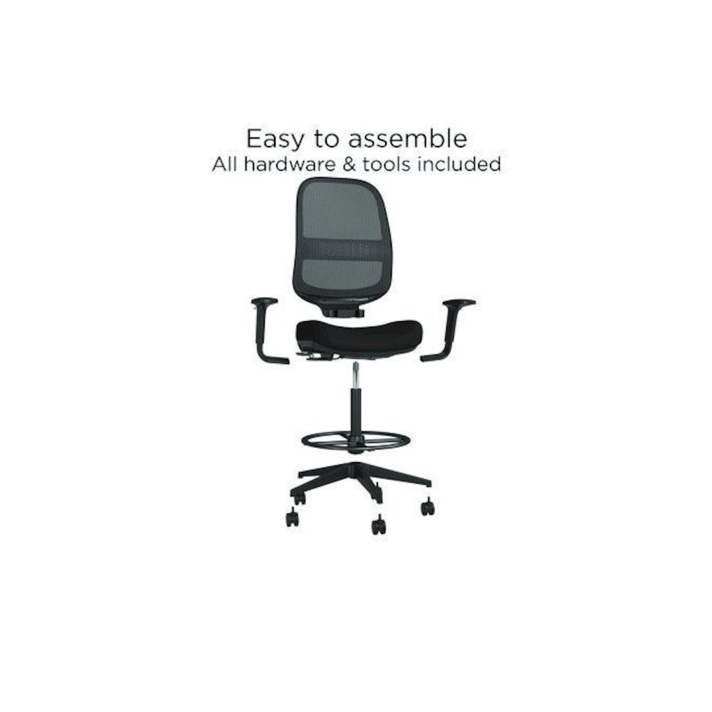 Alera Kempton Fabric Mesh Task Stool, Supports Up to 275 lb, 26.57 to 33.62 Seat Height, Black Seat, Black Back, Black Base. Picture 5