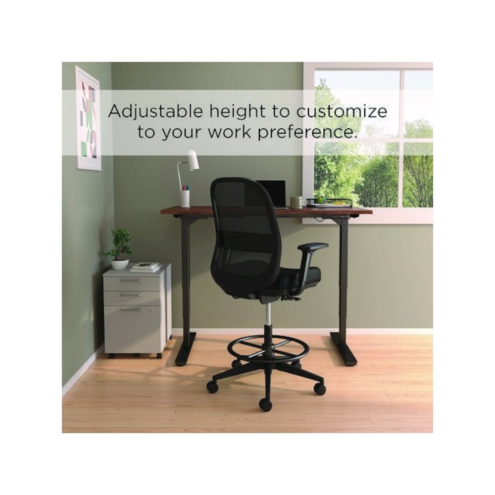 Alera Kempton Fabric Mesh Task Stool, Supports Up to 275 lb, 26.57 to 33.62 Seat Height, Black Seat, Black Back, Black Base. Picture 6