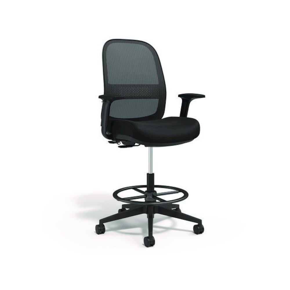 Alera Kempton Fabric Mesh Task Stool, Supports Up to 275 lb, 26.57 to 33.62 Seat Height, Black Seat, Black Back, Black Base. Picture 1