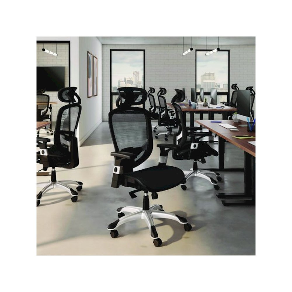 Alera Minerva Ergonomic Mesh Swivel Task Chair, Support Up to 275lb, 17.24 to 20.98 Seat Height, Black Seat/Back, Silver Base. Picture 6