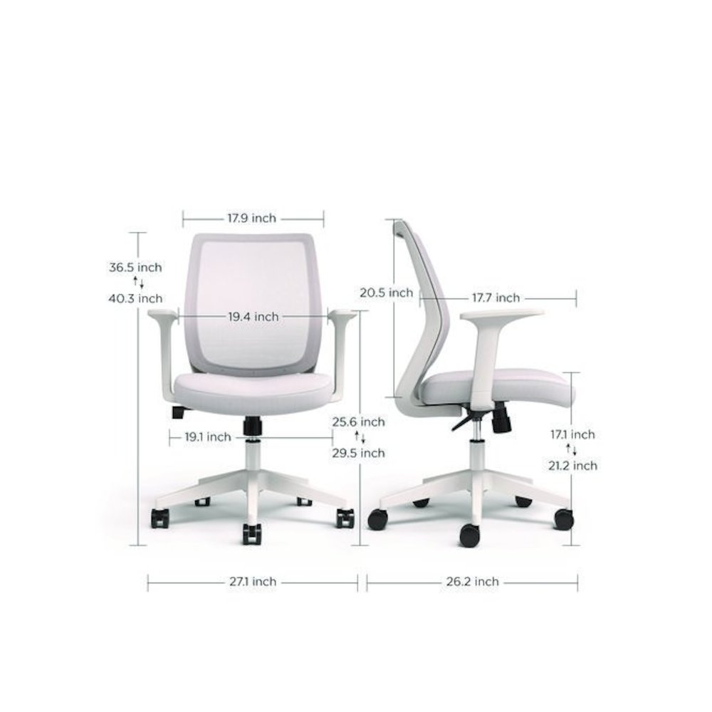 Alera Wessex Ergonomic Fabric Mesh Swivel Task Chair, Supports 275 lb, 17.09 to 20.83 Seat Height, Gray Seat/Back, White Base. Picture 4