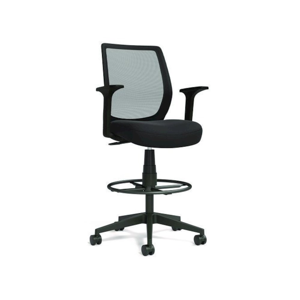 Alera Wessex Drafting Stool, Mesh Back, Supports Up to 275 lb, 27.95 to 33.66 Seat Height, Black Seat, Black Back, Black Base. Picture 1