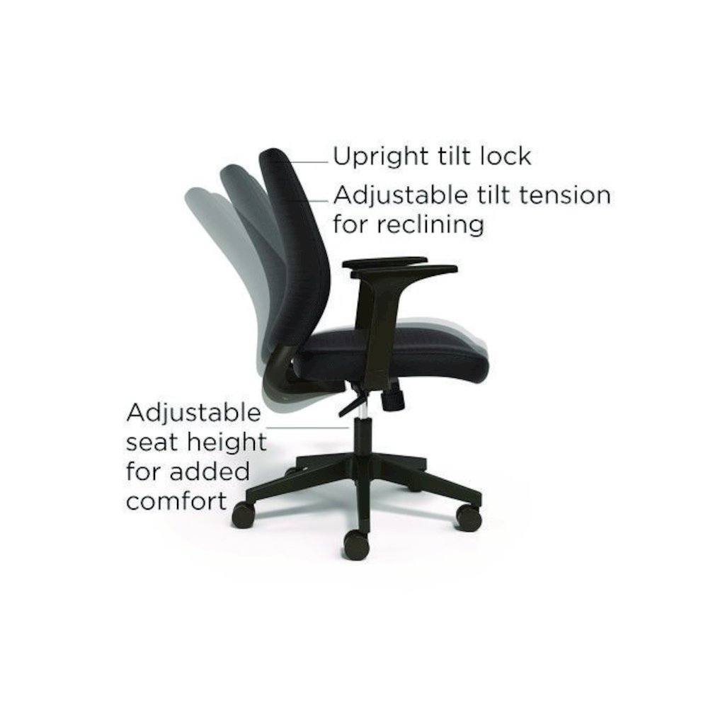 Alera Wessex Ergonomic Fabric Task Chair, Supports Up to 275 lb, 17.13 to 20.83 Seat Height, Black Seat/Back, Black Base. Picture 2