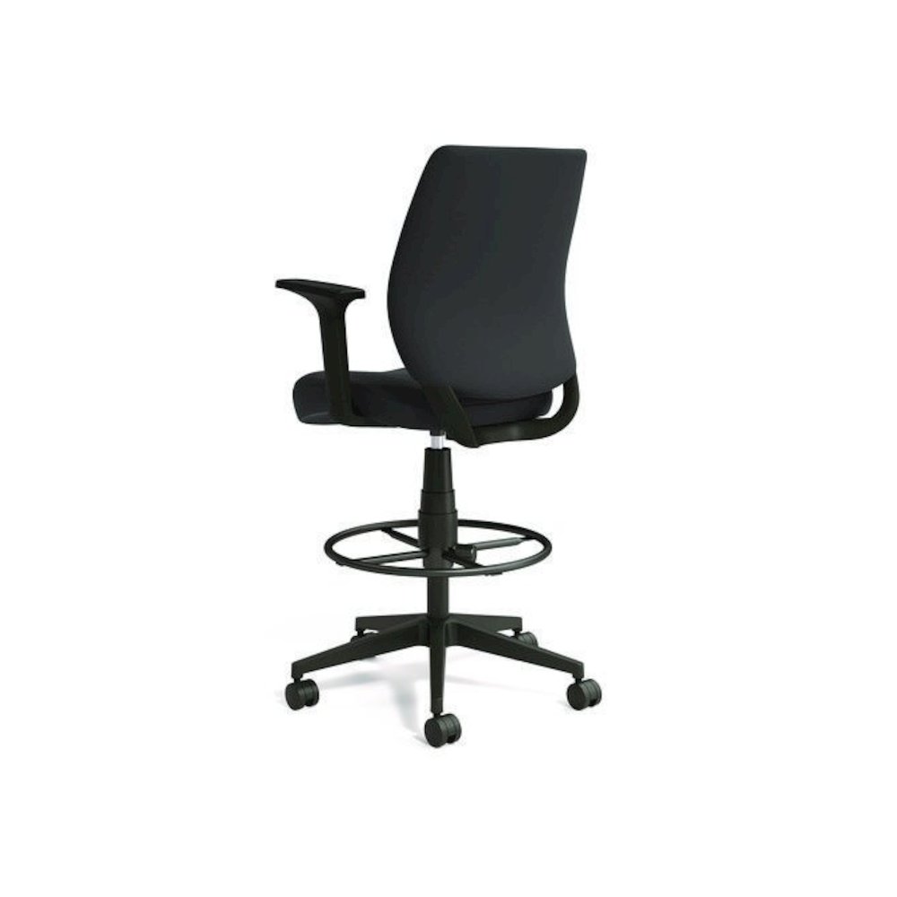 Alera Wessex Drafting Stool, Fabric, Supports Up to 275 lb, 27.95 to 33.66 Seat Height, Black Seat, Black Back, Black Base. Picture 2