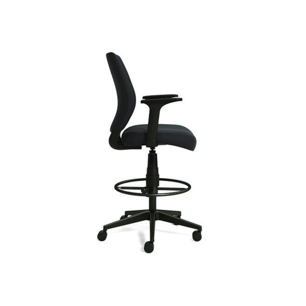 Alera Wessex Drafting Stool, Fabric, Supports Up to 275 lb, 27.95 to 33.66 Seat Height, Black Seat, Black Back, Black Base. Picture 3