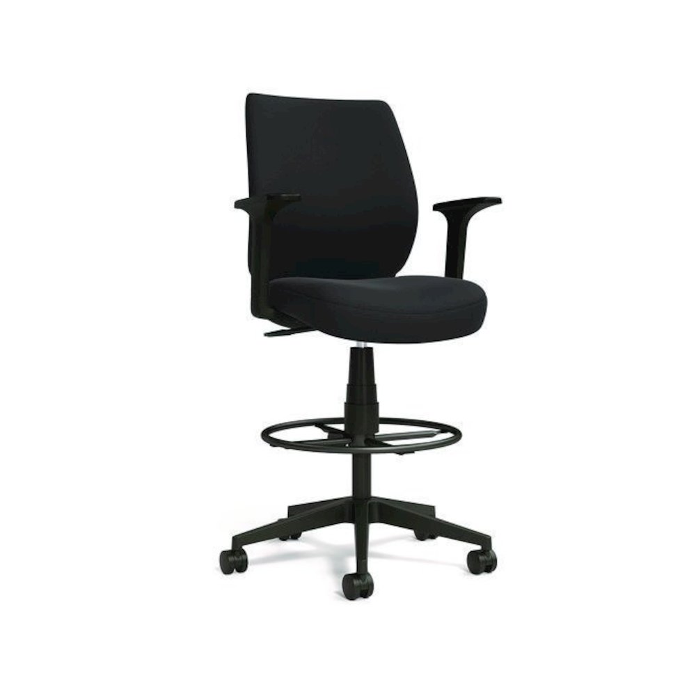 Alera Wessex Drafting Stool, Fabric, Supports Up to 275 lb, 27.95 to 33.66 Seat Height, Black Seat, Black Back, Black Base. Picture 1