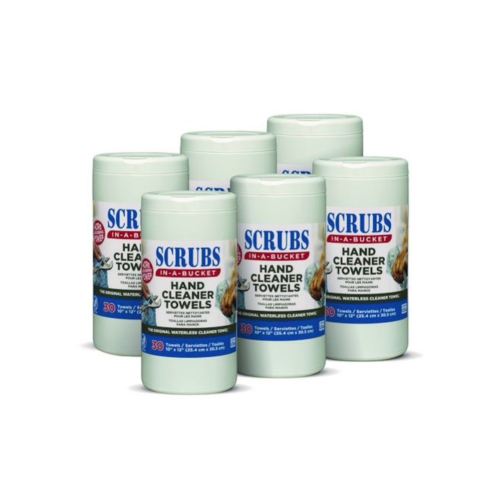 Hand Cleaner Towels, 1-Ply, 10 x 12, Citrus, Blue/White, 30/Canister, 6/Carton. Picture 1