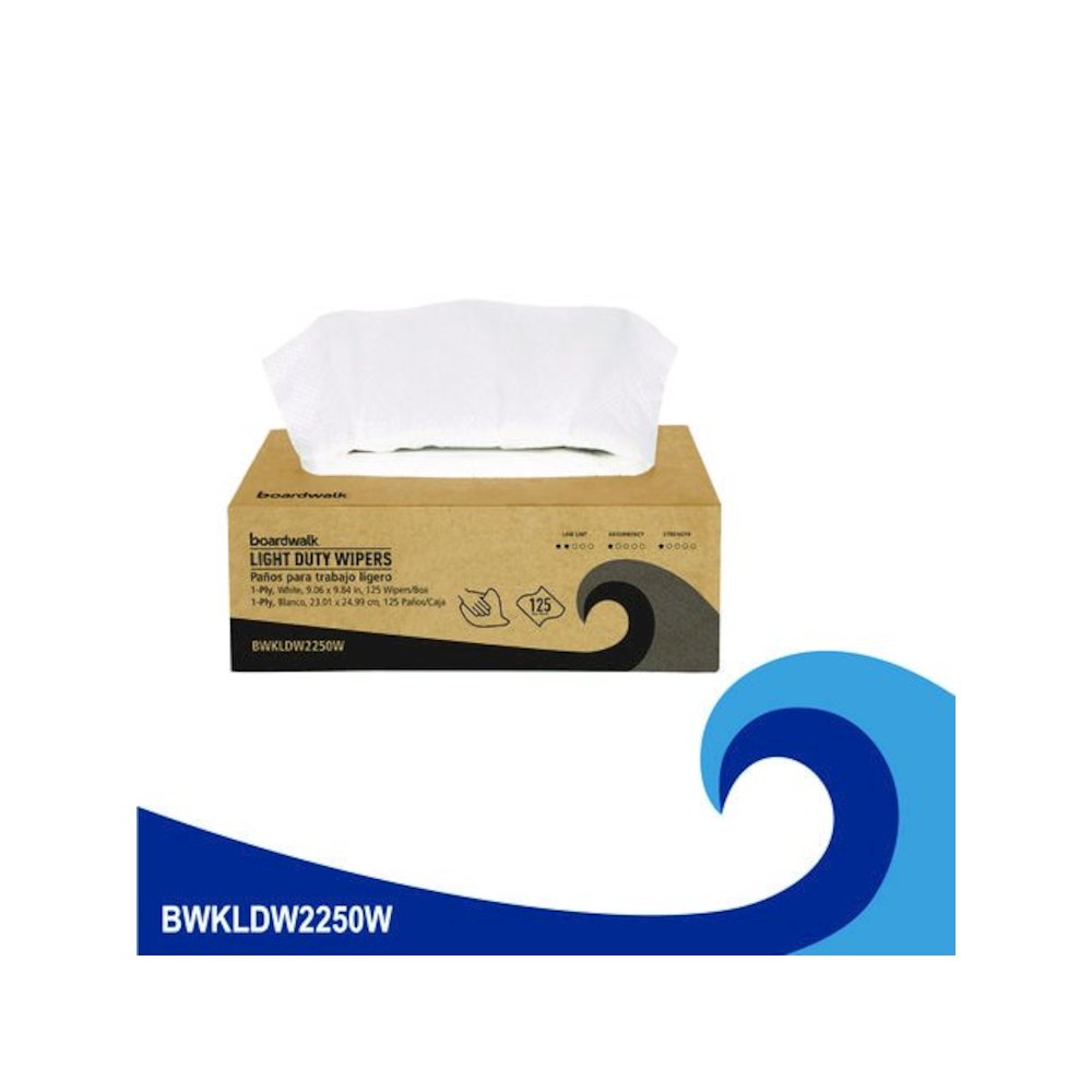 One-Ply Paper Wipers, 9.84 x 9.06, White, 125 Wipers/Box, 18 Boxes/Carton. Picture 2