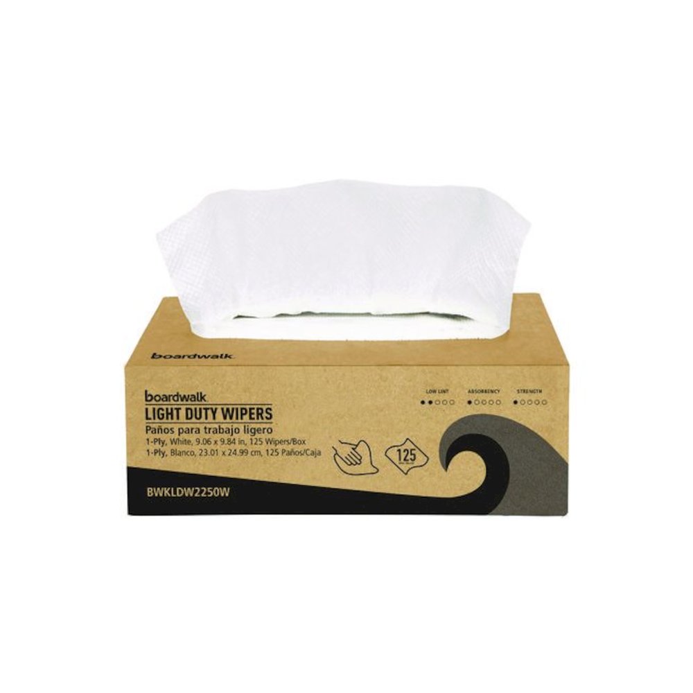 One-Ply Paper Wipers, 9.84 x 9.06, White, 125 Wipers/Box, 18 Boxes/Carton. Picture 1