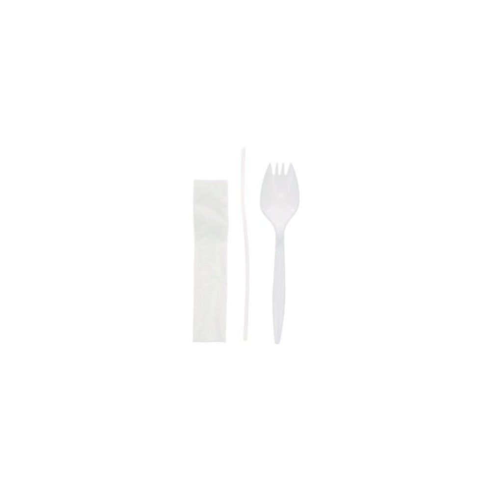 Fieldware Cutlery Kit, Mediumweight, Napkin/Spork/Straw, Plastic, White, 1,000/Carton. Picture 2