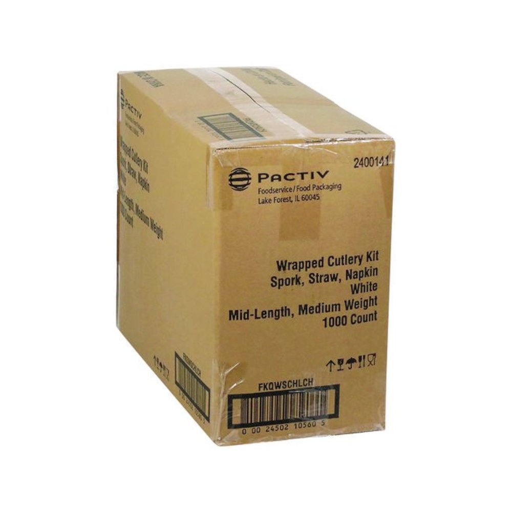 Fieldware Cutlery Kit, Mediumweight, Napkin/Spork/Straw, Plastic, White, 1,000/Carton. Picture 3