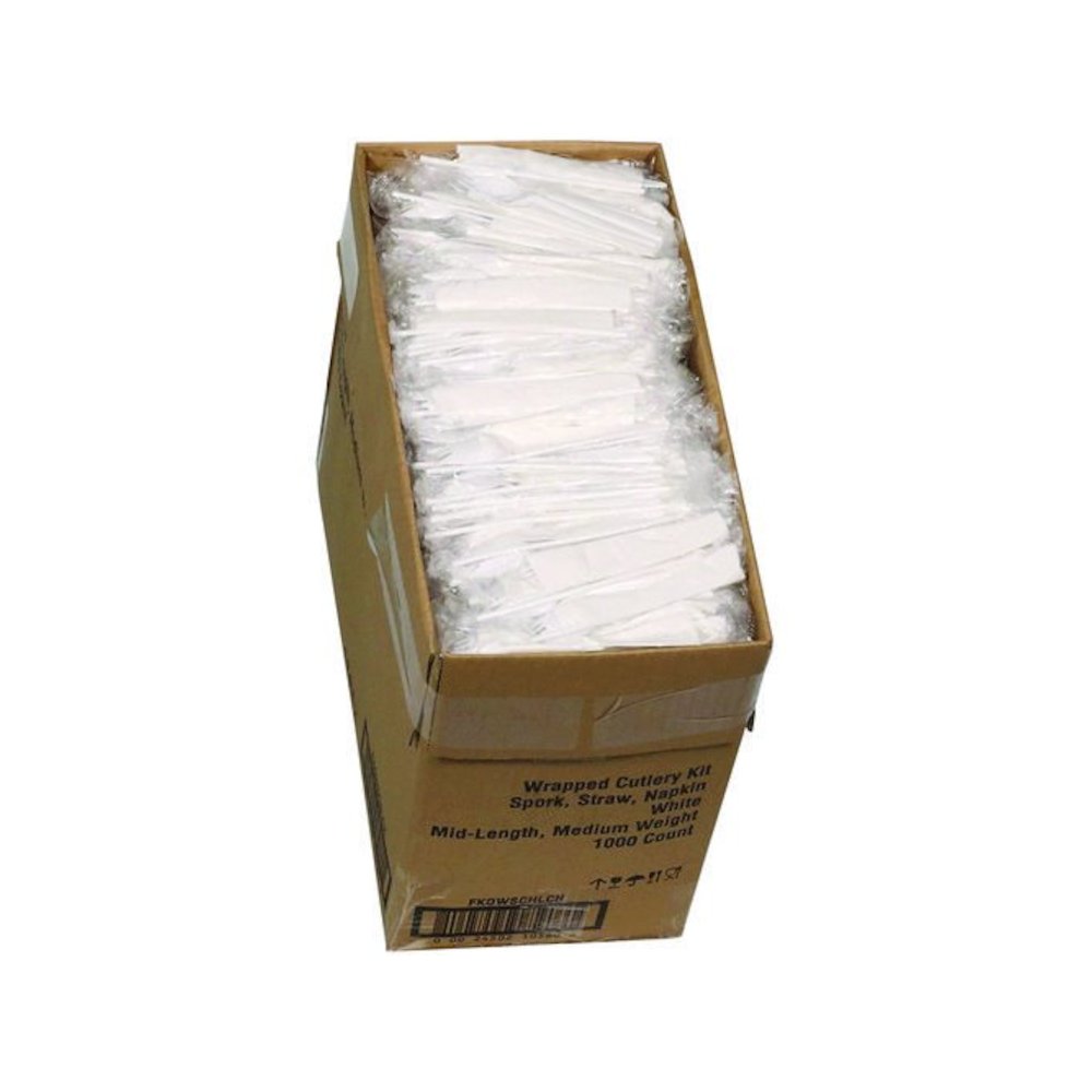 Fieldware Cutlery Kit, Mediumweight, Napkin/Spork/Straw, Plastic, White, 1,000/Carton. Picture 5