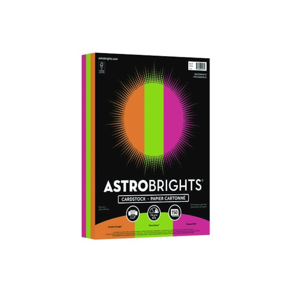 Color Cardstock -"Bright" Assortment, 65 lb Cover Weight, 8.5 x 11, Assorted, 150/Pack. Picture 1