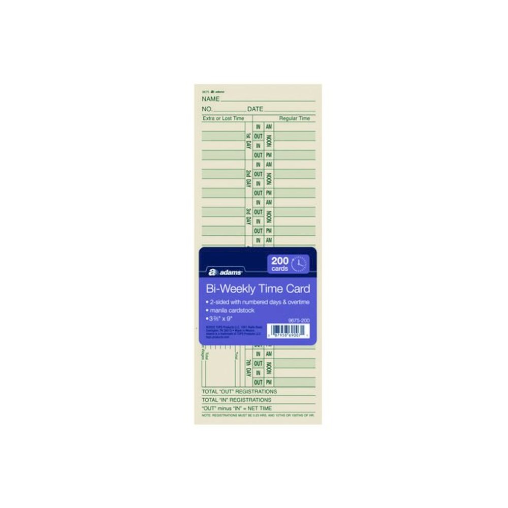 Time Cards for Acroprint, Amano and Lathem Time Clocks, Two Sides, Bi-Weekly, 3.38 x 9, 200/Pack. Picture 1