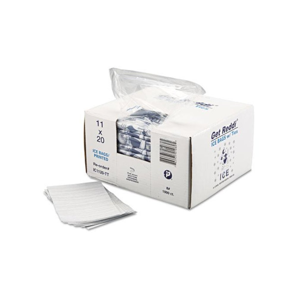 Ice Bags with Twist-Ties, Ice: Penguin Icon Labeling, 8 lb Capacity, 11" x 20", Clear, 1,000/Carton. Picture 3